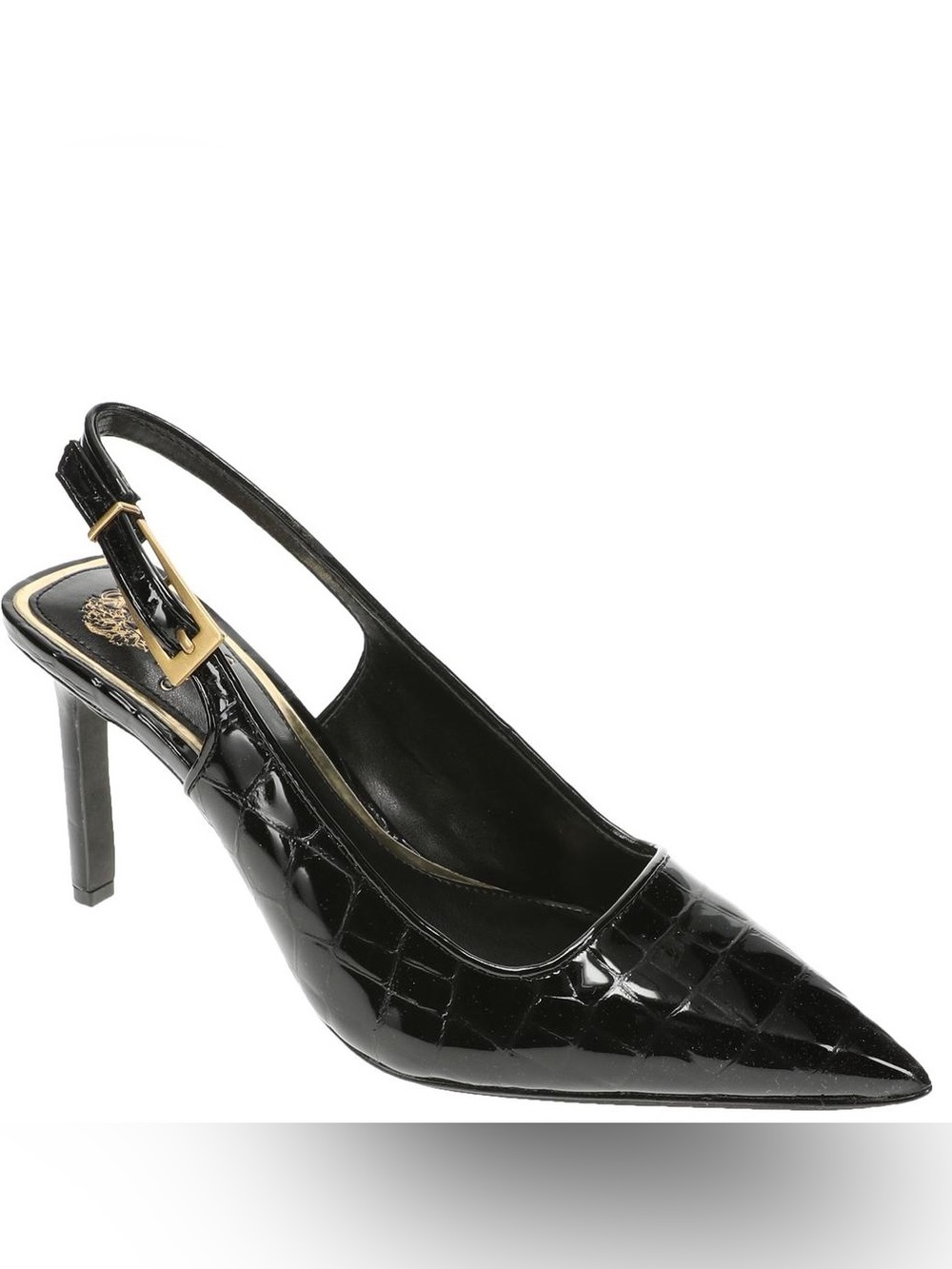 Vince Camuto “Brendie” Black Patent Croc-Embossed Slingback Pumps